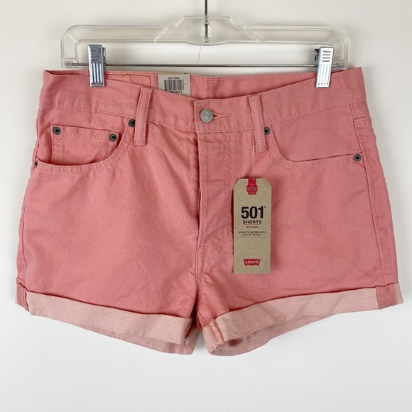 NEW Levi’s 501 Mid-Rise Cuffed Short Pink Size 29 - Picture 1 of 5